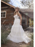 Strapless Ivory Lace Tulle Ruffled Unique Wedding Dress